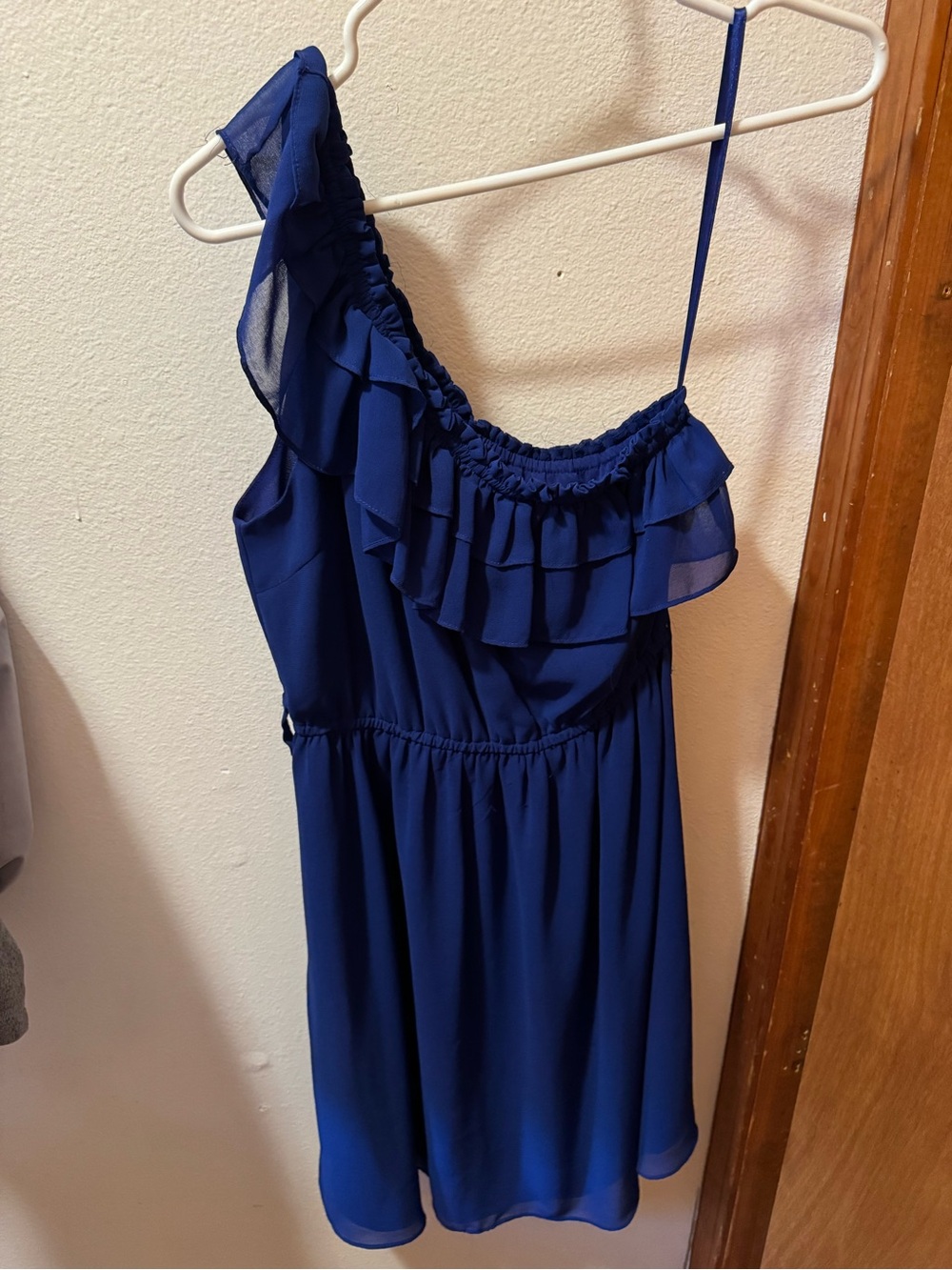 One-Shoulder Ruffle Mini Dress in Royal Blue - Picture 3 of 3